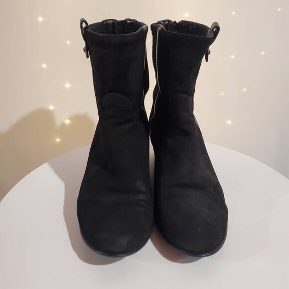 Aquatalia Black Suede Leather Wedge Zip Ankle Boots Womens Size 6 Ribbed Comfort - Picture 2 of 12